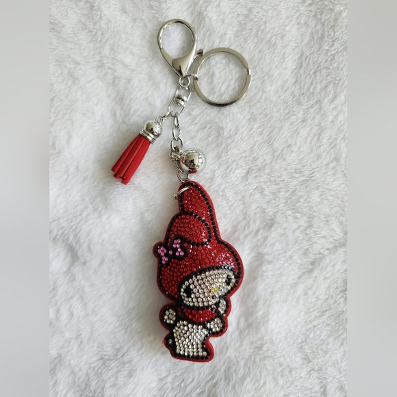 Red and Silver My Melody Rhinestone Keychain Hello Kitty - Picture 1 of 3